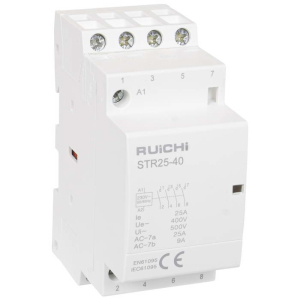 Модульный электронный контактор RUICHI STR25-40 4NO 25А 230В катушка, 500В, AC-7a/AC-  7b, DIN-рейка 35 мм, IP20