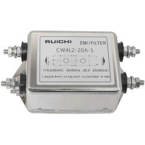RUICHI CW4L2-20A-S сетевой EMI/RFI фильтр, однофазный, 250VAC, 20A, двухкаскадный,    высокопроизводительный, компактный