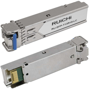 SFP модуль RUICHI RU-SFP-T13R15-LC  Одно волокно Single Mode. Скорость: до 1,25 Гбит/c. Тип   разъема: LC. Расстояние передачи - до 20км. Рабочая длина волны,нм - Tx:1310/Rx:1550.    Поддержка DDM.