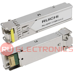 SFP модуль RUICHI RU-SFP-T15R13-LC  Одно волокно Single Mode. Скорость: до 1,25 Гбит/c. Тип   разъема: LC. Расстояние передачи - до 20км. Рабочая длина волны,нм - Tx:1550/Rx:1310.    Поддержка DDM.