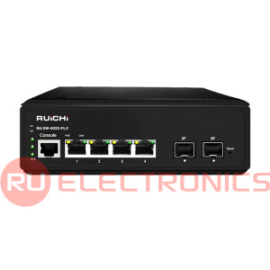 Промышленный управляемый L2+ PoE коммутатор RU-SW-4G2S-PL/I Gigabit Ethernet на 4GE   PoE + 2 GE SFP порта. Порты: 4xGE (10/100/1000Base-T) с PoE (до 30W) + 2xGE SFP (1000Base-X).   Соответствует  стандартам PoE IEEE 802.3af/at.