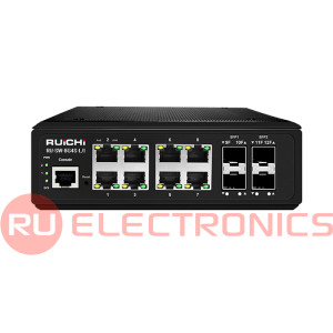 Промышленный управляемый L2+ коммутатор RU-SW-8G4S-L/I Gigabit Ethernet на 8GE PoE + 4   GE SFP порта. Порты: 8xGE (10/100/1000Base-T) + 4xGE SFP (1000Base-X). Поддержка режима   увеличения расстояния передачи данных и питания до 250м.