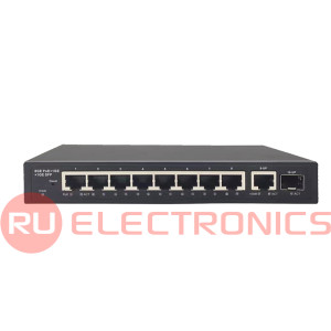 PoE коммутатор RU-SW-8G1S-P Gigabit Ethernet на 8GE PoE + 1 GE SFP порта. Порты: 8xGE   (10/100/1000Base-T) с PoE (до 30W) + 1xGE SFP (1000Base-X). Соответствует стандартам PoE IEEE   802.3af/at. Lite Management.