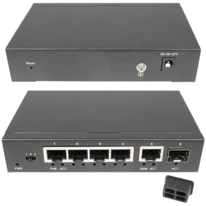 Коммутатор RU-SW-4G1S-P Gigabit Ethernet на 4GE PoE + 1 GE SFP порта. Порты: 4xGE   (10/100/1000Base-T) с PoE (до 30W) + 1xGE SFP (1000Base-X). Соответствует стандартам PoE IEEE   802.3af/at. Lite Management.