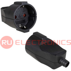 Розетка разборная электрическая RUICHI РТ-005, 16 А, 250 В, каучук, прямая, черная