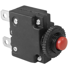 Автоматический выключатель RUICHI L-MZ, 43х28х13.2 мм, 10 А, постоянный и переменный ток, корпус черный, кнопка красная