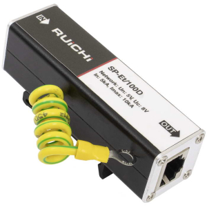 Устройство грозозащиты RUICHI SP-Et/100D с креплением на DIN-рейку для локальной  вычислительной сети (скорость до   100 Мб/с), 1 вход    (RJ45-мама), 1 выход (RJ45-мама).