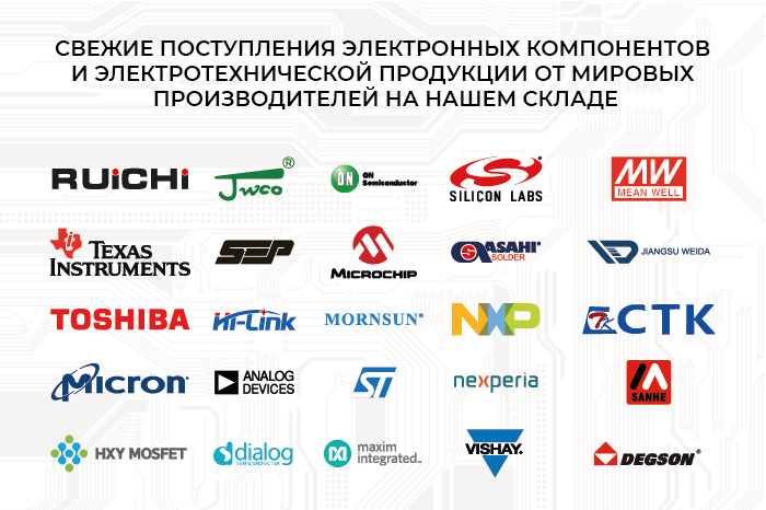 Крупная партия электронных компонентов: более 1300 электронных компонентов и электротехники от ведущих производителей