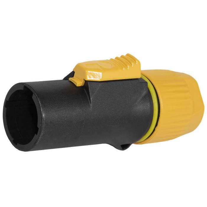 Ruichi Разъем питания с фиксатором RUICHI NAC3MX-W-R, 3 контакта, 16 А, 250 В, 3 мОм, на панель, крепление корпуса винтовое, корпус PA66, черный/желтый