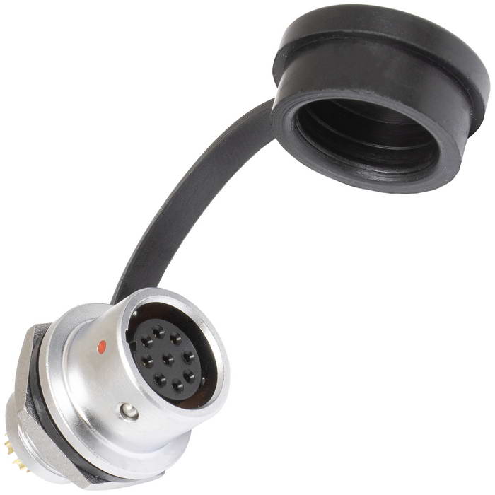 Ruichi Комплект быстросъемного разъема push-pull кабель-блок RUICHI SR12-12/MF9P, 9-ти контактный, диаметр кабеля  4-6,5 мм, 5 А, IP67, -20…+85°С, корпус хромированная латунь