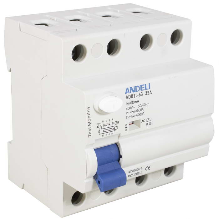 ADB1L-63 4P 25A 30mA тип AC 6kA Andeli